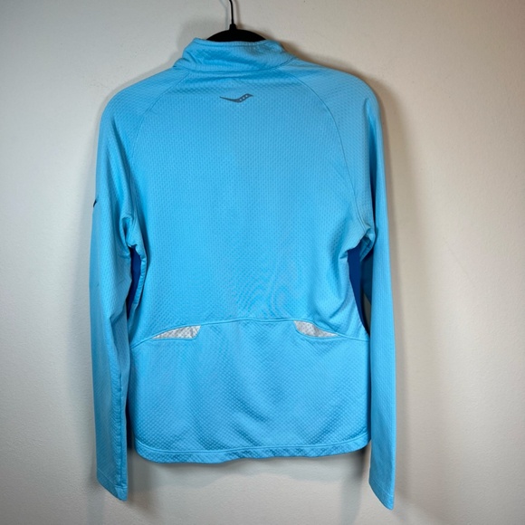 Saucony Womens Athletic 1/4 Zip Pullover Shirt Top Blue Running Reflective Small - Picture 12 of 15